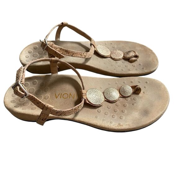 Vionic  Thong Sandals 7 EU 37.5 Flats Brown Leather Slingback Orthopedic - Picture 1 of 3